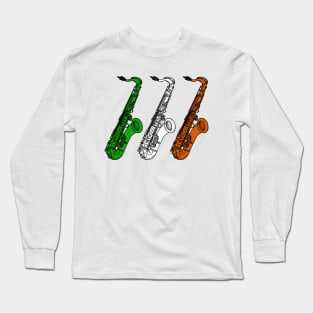 Saxophone Irish Flag Saxophonist Sax Player Ireland Long Sleeve T-Shirt